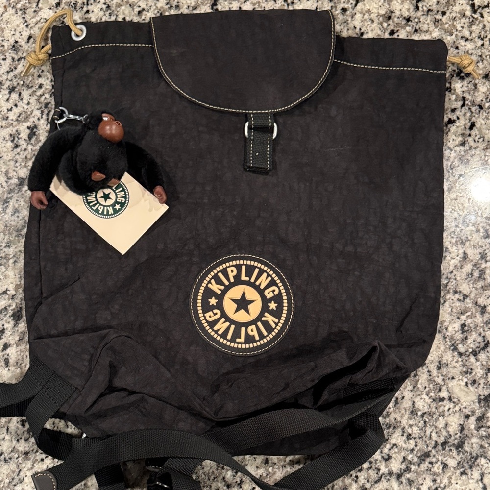 Kipling Dark Backpack with Monkey Charm